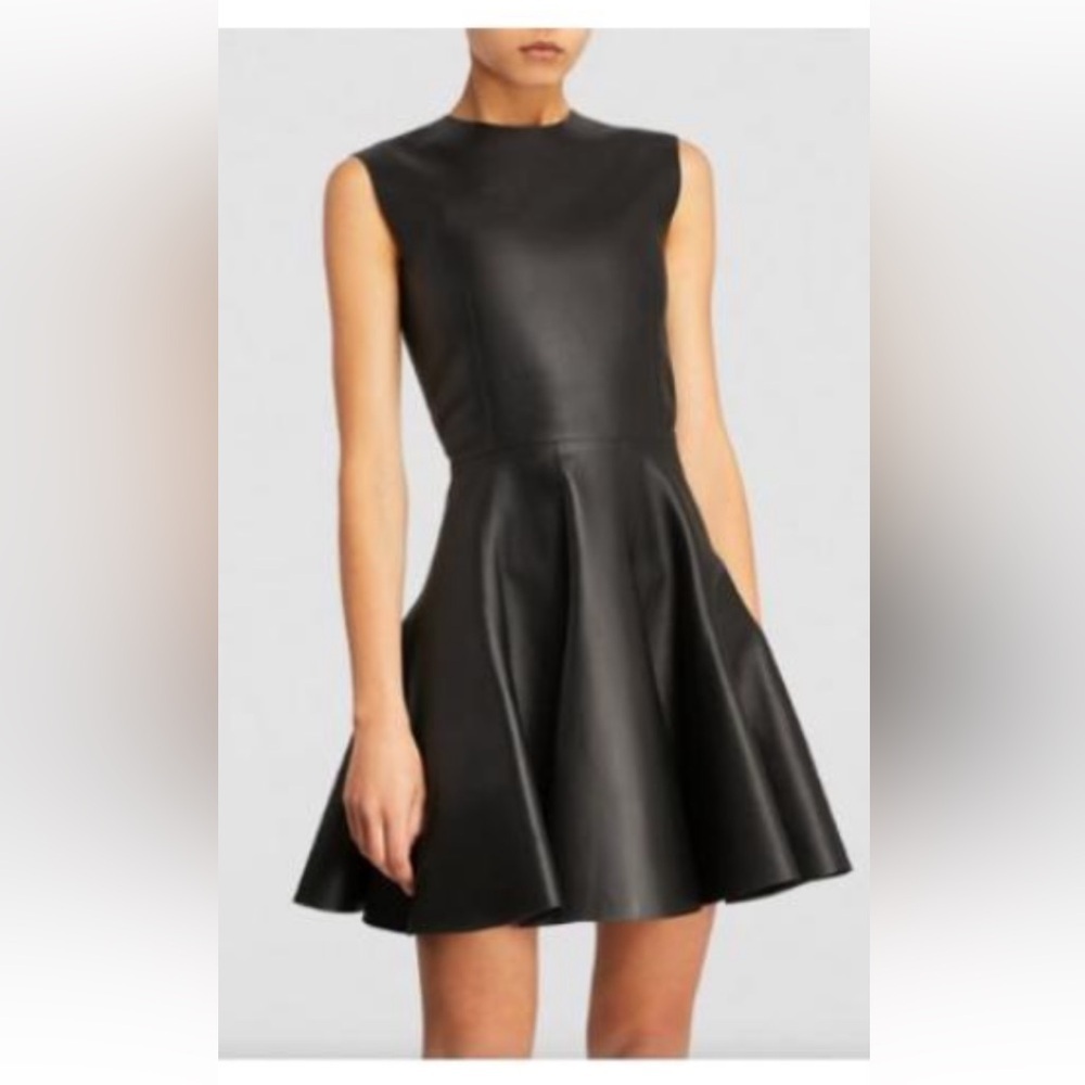SOPHYLINE&CO Paris Faux Leather short sleeved Skater new Black Dress size small - Picture 3 of 17